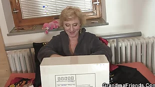 Two young cocks pleasure a slim grandmother